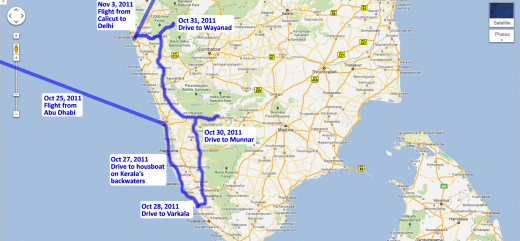 Our route through Kerala
