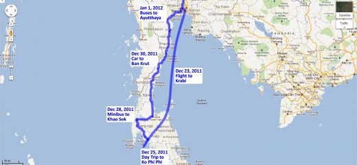 Our route through the southern parts of Thailand