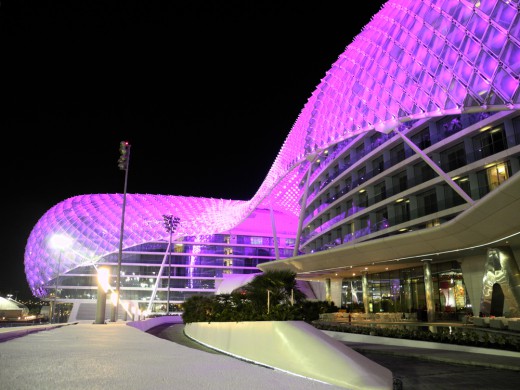 The Yas Hotel at night
