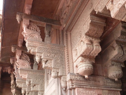 Carved sandstone details at Agra Fort
