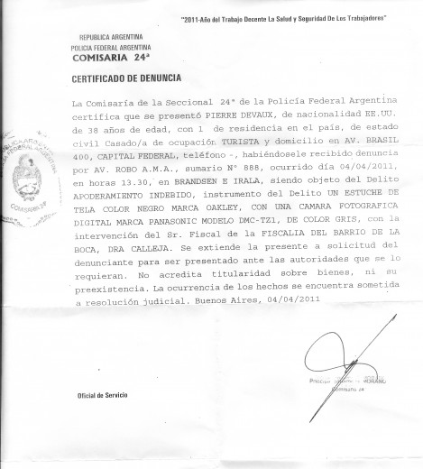 Police Report from Buenos Aires